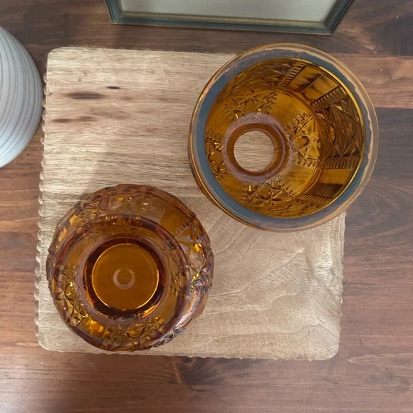 Vintage Indiana Glass Stars and Bars Amber Fairy Lamp - Picture 4 of 4